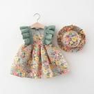 Vestido De Verão Para Menina Com Mangas Voando E Chapéu Estilo Princesa Doce Para Idades De 80-110 Vestido De Verão Para Menina Com Mangas Voando E Chapéu Estilo Princesa Doce Para Idades De 80-110