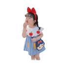 Vestido De Verão Para Meninas Com Bordado De Maçã, Gola De Boneca Em Renda, Estampa Xadrez, Sem Vestido De Verão Para Meninas Com Bordado De Maçã, Gola De Boneca Em Renda, Estampa Xadrez, Sem