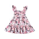 Vestido De Verão Para Meninas Com Estampa Floral, Decote Quadrado E Mangas Flutuantes, Saia Casual