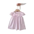 Vestido De Verão Para Meninas, Gola Floral, Bordado De Rosas, Borda Com Babados, Roupas Casuais