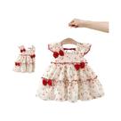 Vestido de verão para meninas Roupa fofa de chiffon sem mangas cereja princesa para crianças