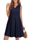 Vestido de verão QACOHU 2026 casual solto com decote em V sem mangas azul XXL