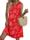 Vestido de verão QACOHU 2026 casual solto com decote em V sem mangas vermelho XXL