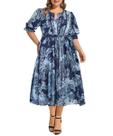 Vestido de verão RITERA feminino plus size floral azul profundo Vestido de verão RITERA feminino plus size floral azul profundo