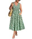 Vestido de verão RITERA Plus Size com decote em V e folhas verdes para mulheres Vestido de verão RITERA Plus Size com decote em V e folhas verdes para mulheres