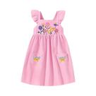 Vestido De Verão Rosa Para Meninas Sem Mangas Com Babados Nos Ombros Bordado Floral Com Borboletas E