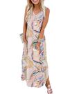 Vestido de verão SAMPEEL com decote em V Maxi Sundress Beach Vacation L