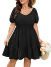 Vestido de verão SCOMCHIC com decote em V, manga curta, linha A, preto, plus size