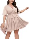 Vestido de verão SCOMCHIC feminino plus size de manga curta bege