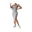 Vestido De Verão Sem Mangas Para Mulheres, Estilo De Saia Com Decote Quadrado E Fenda Lateral Vestido De Verão Sem Mangas Para Mulheres, Estilo De Saia Com Decote Quadrado E Fenda Lateral