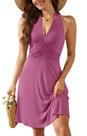 Vestido de verão WEACZZY feminino com gola alta e decote em V com bolsos