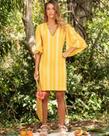 Vestido decote v e manga godê amarelo 38