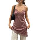 Vestido deslizante de camisola XBTCLXEBCO de renda acetinada com decote em V marrom
