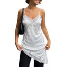 Vestido deslizante de camisola XBTCLXEBCO, seda, decote em V, renda, branco, feminino
