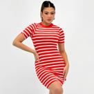 Vestido Doce Trama Curto Listrado Manga Curta Feminino