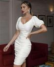 Vestido drapeado em malha com mangas feminino - Tamanho M