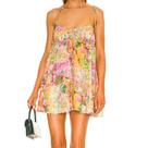 Vestido Dynict boho amarelo floral mini com alças finas