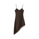 Vestido Elegante De Cetim Com Decote Em V Para Mulheres, Com Detalhes Em Renda Suave E Bainha