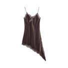 Vestido Elegante De Cetim Com Renda E Costas Abertas Para Mulheres, Assimétrico Com Patchwork Preto