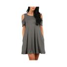 Vestido Elegante De Verão Com Ombros Descobertos Para Mulheres, Cor Sólida Vintage, Decote Redondo, Vestido Elegante De Verão Com Ombros Descobertos Para Mulheres, Cor Sólida Vintage, Decote Redondo,