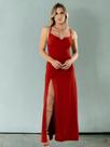 Vestido Elegante Duna Longo Gola Drapeada de Alça com Fenda Lateral