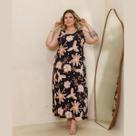 Vestido Elegante Longo Estampado Regata Alça Larga Plus Size