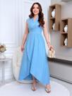 Vestido Elegante Midi Transpassado Casual de Linho Envelope Decote V Cor:AzulTamanho:M