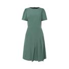 Vestido Elegante Plissado Feminino Até O Joelho, Manga Curta, Decote Redondo, Cintura Ajustada,