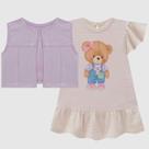 Vestido em Cotton Trabalhado e Colete em Sarja com Elastano Kukiê