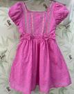 Vestido em Laise Rosa com Bordados Coloridos no Busto e Mangas Princesa