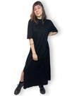 Vestido em malha algodão com manga detalhe fenda lateral midi premium gola alta Vestido em malha algodão com manga detalhe fenda lateral midi premium gola alta