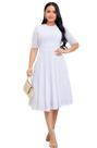 Vestido em Malha Tricot Trico Midi Gode Moda Verão Cor:BrancoTamanho:GG