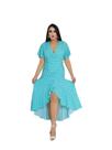 Vestido envelope longo bolinhas de viscolinho manga curto