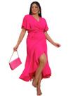 Vestido envelope longo viscolinho liso manga curto