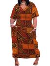 Vestido EQQZD Plus Size com estampa africana com decote em V com bolsos Vestido EQQZD Plus Size com estampa africana com decote em V com bolsos