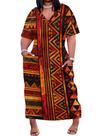 Vestido EQQZD Plus Size com estampa africana com decote em V e bolsos