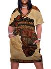 Vestido EQQZD Plus Size com estampa africana com decote em V e manga curta