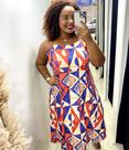 Vestido estampado azul com laranja tamanho médio