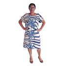 Vestido Estampado Feminino Manga Curta Soltinho Evangelico Azul GG
