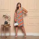 Vestido Estampado Plus Size Regata Gola Franzida Premium Estampa Sortida
