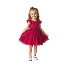 Vestido estrela cor de vinho para meninas: roupa de festa de tule com laço e manga com babados