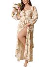 Vestido EYWOL Plus Size Marrom Floral Maxi Wedding Vestido EYWOL Plus Size Marrom Floral Maxi Wedding