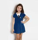 Vestido Fantasia Infantil Uniforme Enid Wandinha com manguinha curta azul