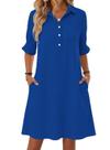 Vestido FEKOAFE, casual de primavera, decote em V, mangas com babados, botão, feminino