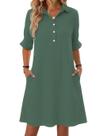 Vestido FEKOAFE de verão com decote em V, babado, manga curta, verde sálvia