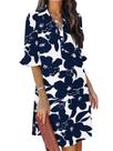 Vestido FEKOAFE Summer 2026 com decote em V, babado, manga curta, azul