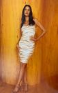 Vestido Feminino Adulto. Cor Estampado fundo branco com estampa nas cores nude, marron. .Tamanho M