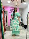 Vestido feminino adulto longo floral de viscose verde