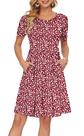 Vestido feminino AUSELILY de manga curta de verão vermelho joelho XS