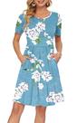 Vestido feminino AUSELILY de verão de manga curta floral azul claro